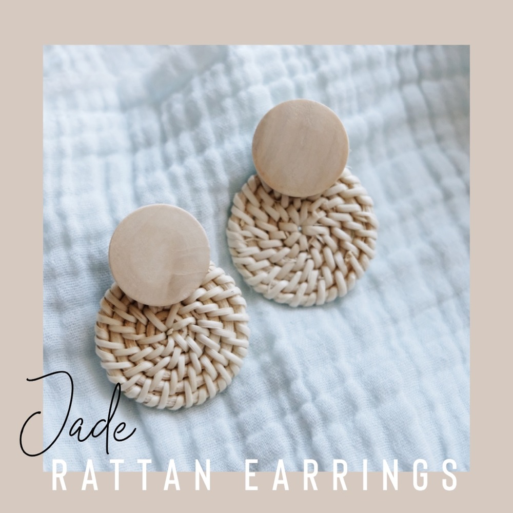 “Jade” Wood + Woven Bamboo Earrings